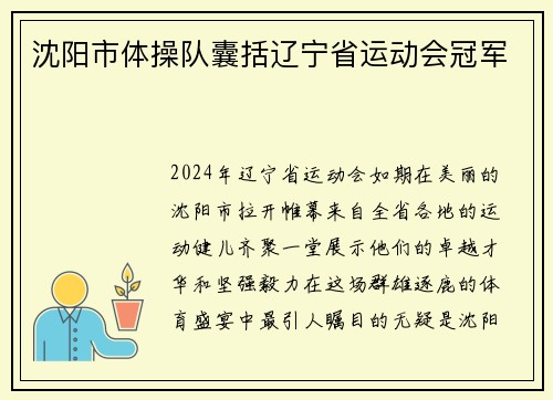 沈阳市体操队囊括辽宁省运动会冠军